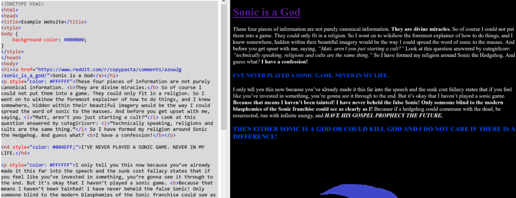 Basic Website Using the "Sonic is a God" Copypasta